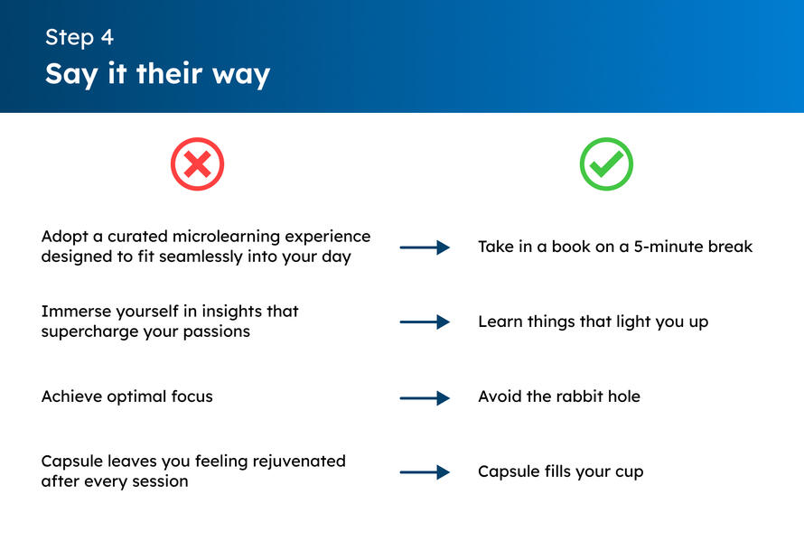 Jargon-heavy phrases vs. simple, plain language